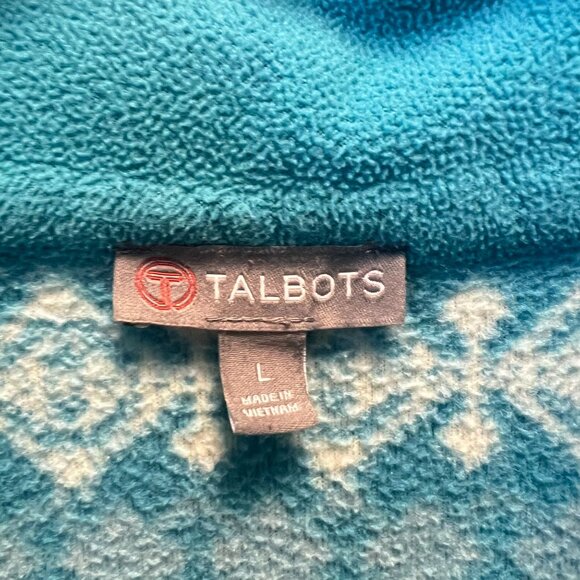 Talbots Womens Full-Zip Fleece Jacket‎ L Snowflake Print Blue & Green - Picture 3 of 8